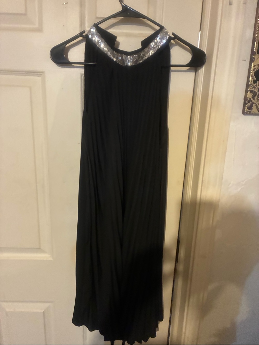 SHEIN Black Maxi Dress with Silver Sequin Halter Neck